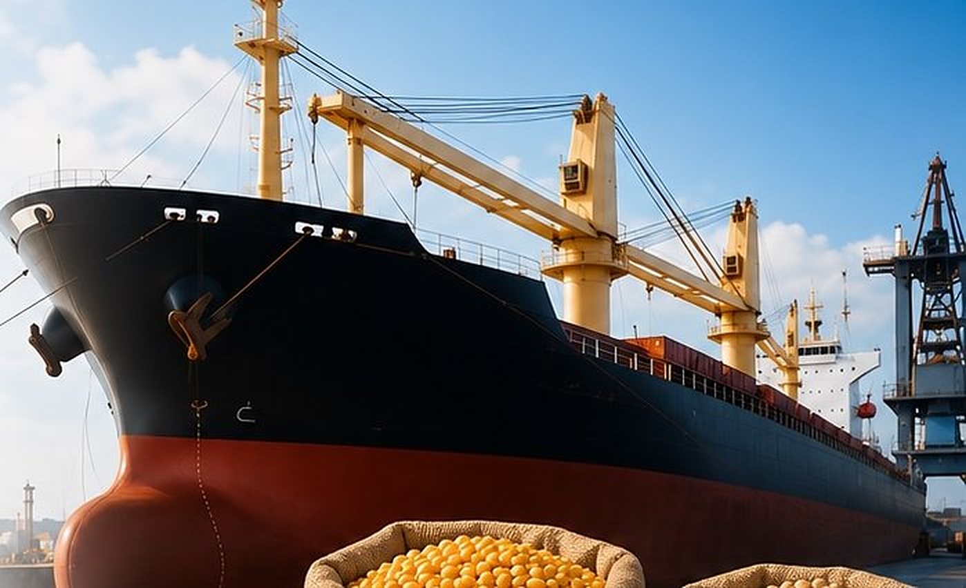 Buque granelero atracado en puerto